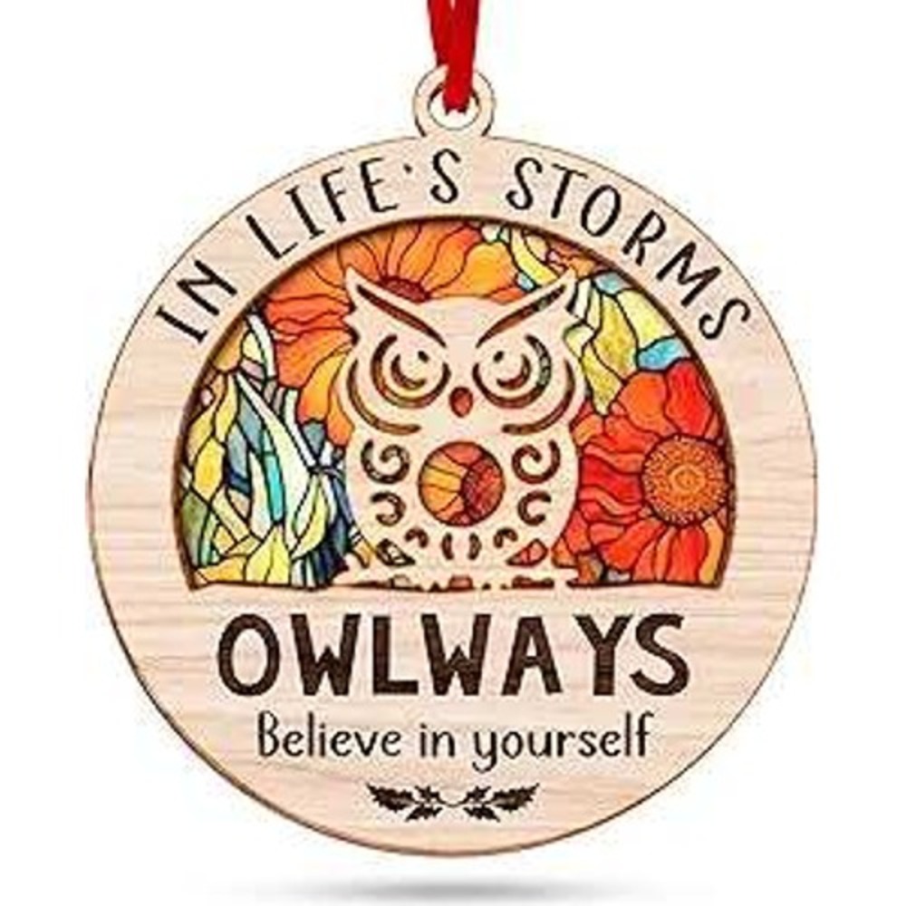 Owlways Believe‎ In Yourself Wooden Christmas Ornament Owl Floral 2-Layer